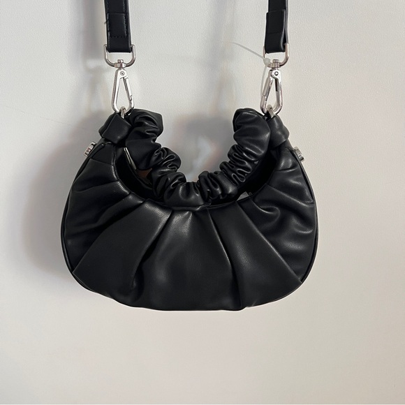 Steve Madden Black Ruched Crescent Hobo Small Shoulder Bag NWT - Picture 9 of 13